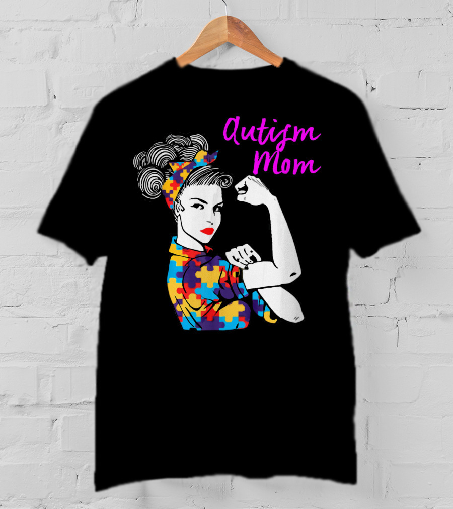 Autism Mom Awareness Iconic Rosie The Riveter Puzzle T-Shirt