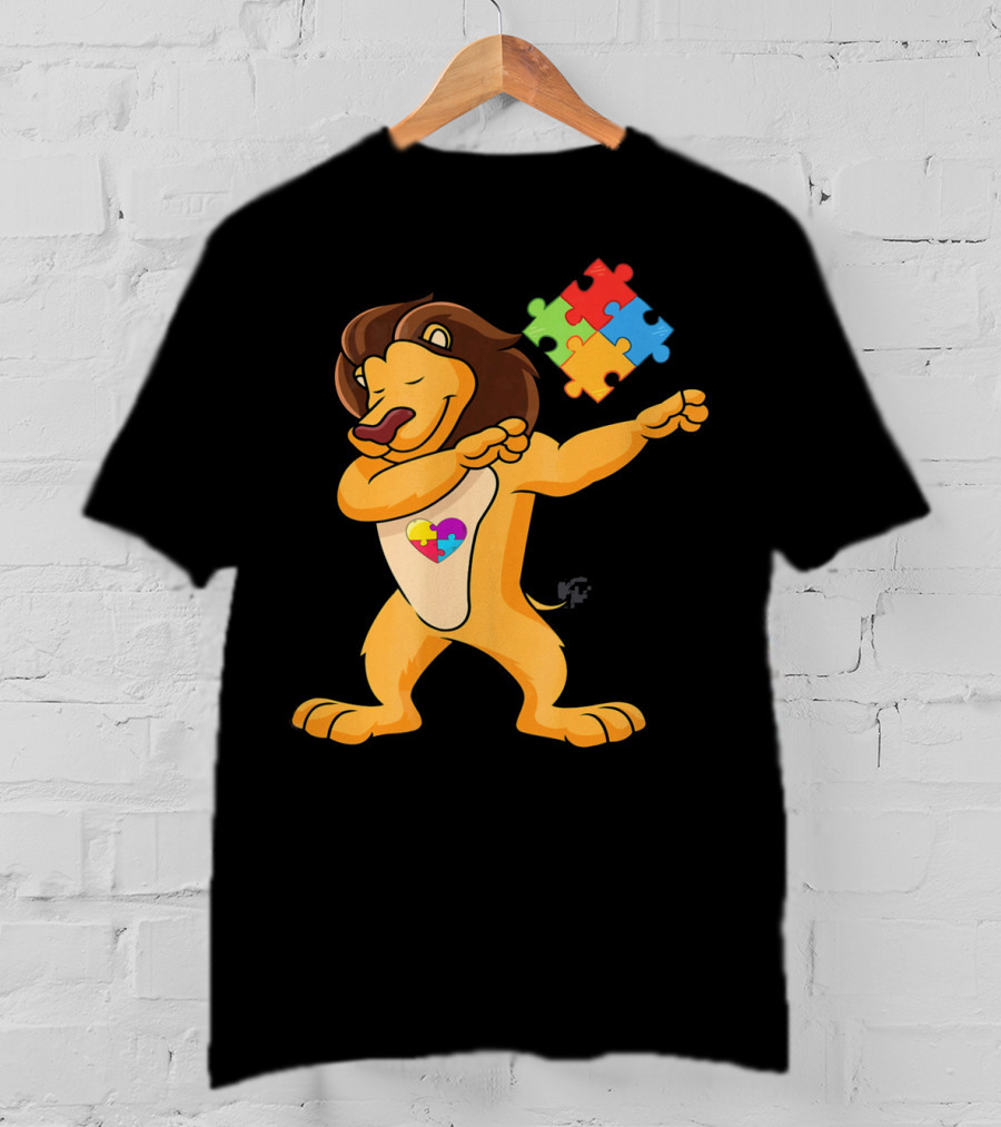 Lion Dab Puzzle Piece Autism Awareness T-Shirt