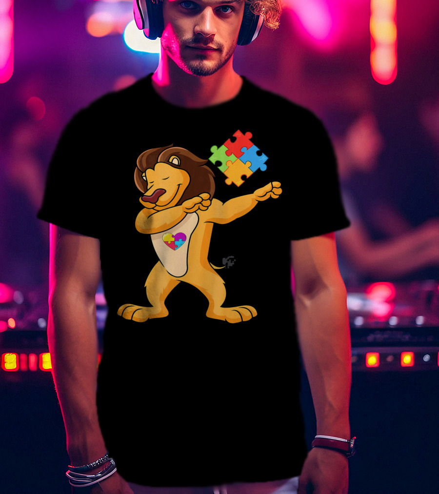 Lion Dab Puzzle Piece Autism Awareness T-Shirt
