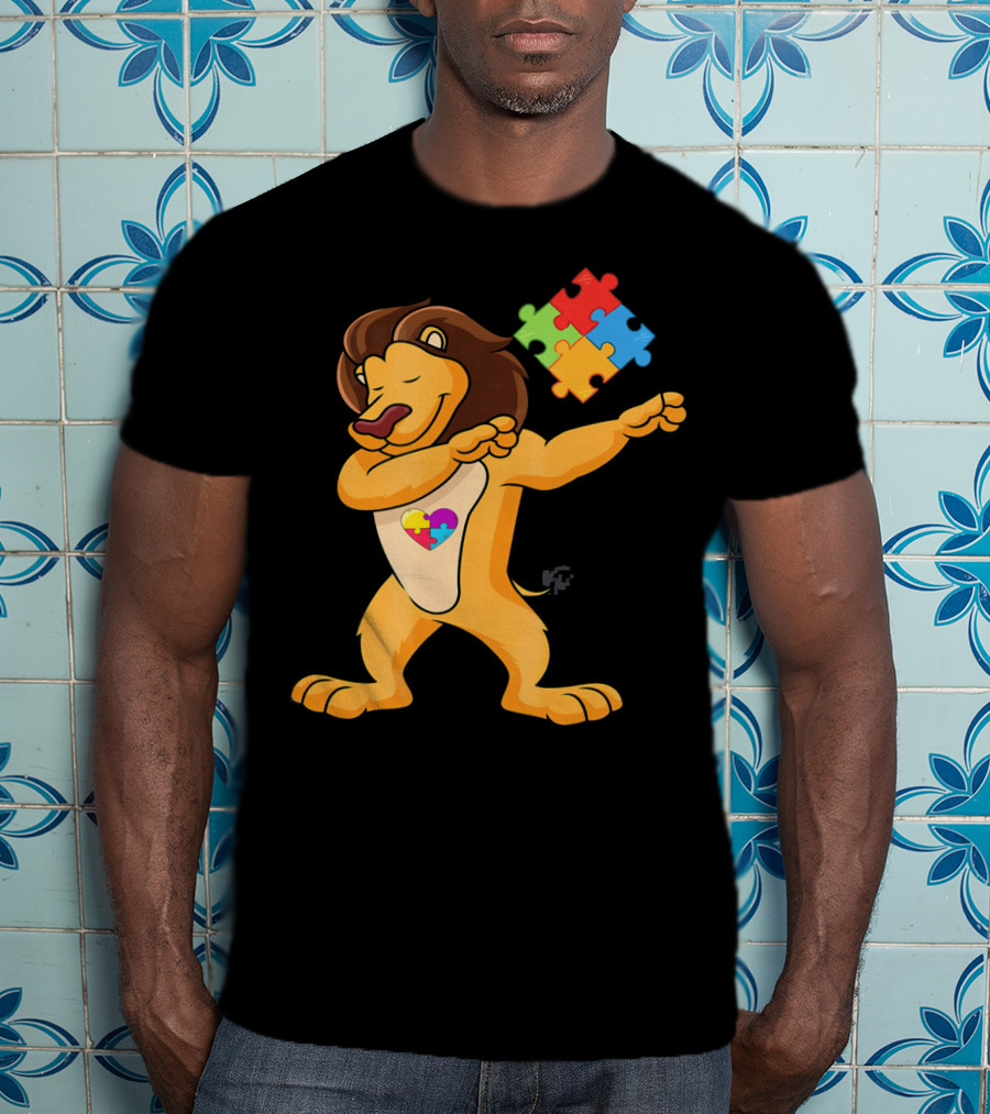 Lion Dab Puzzle Piece Autism Awareness T-Shirt