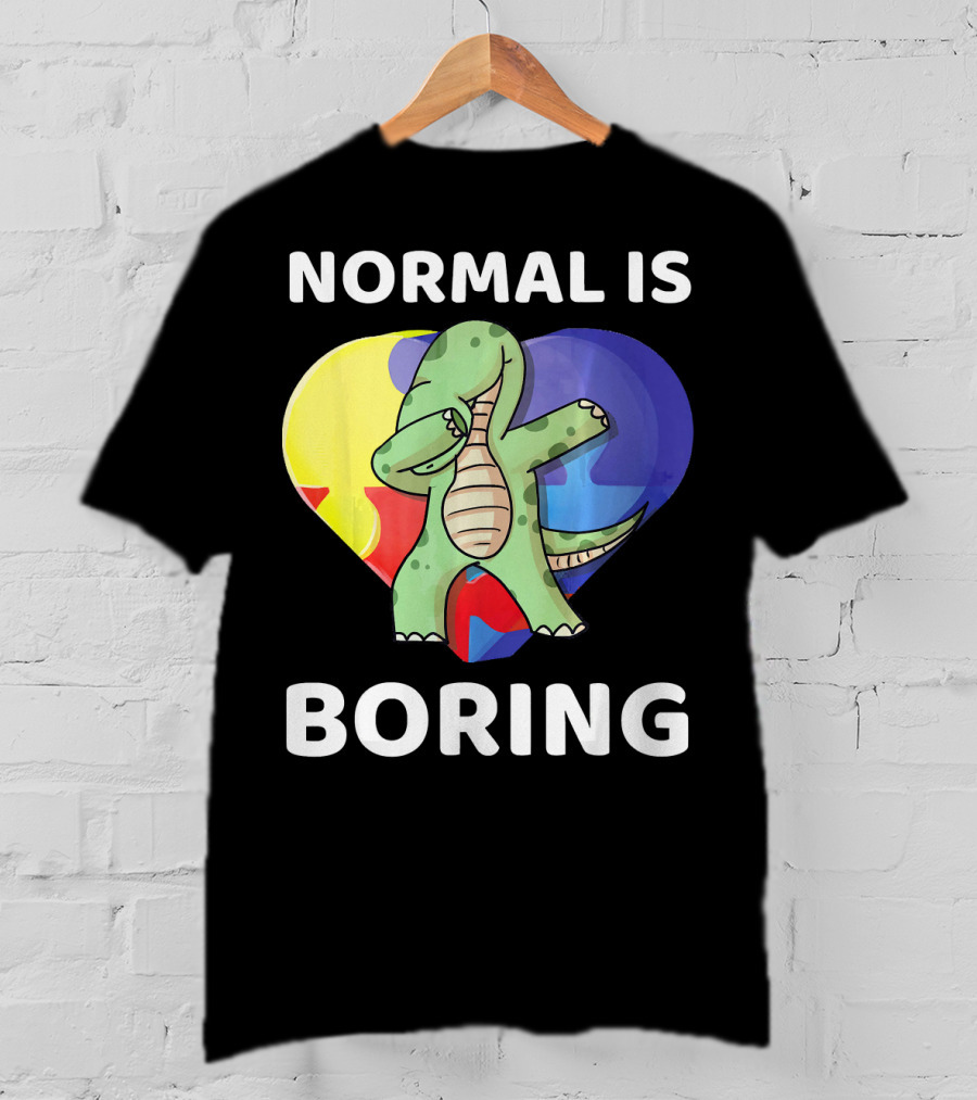 Normal Is Boring Autism Awareness Brontosaurus Dinosaur T-Shirt