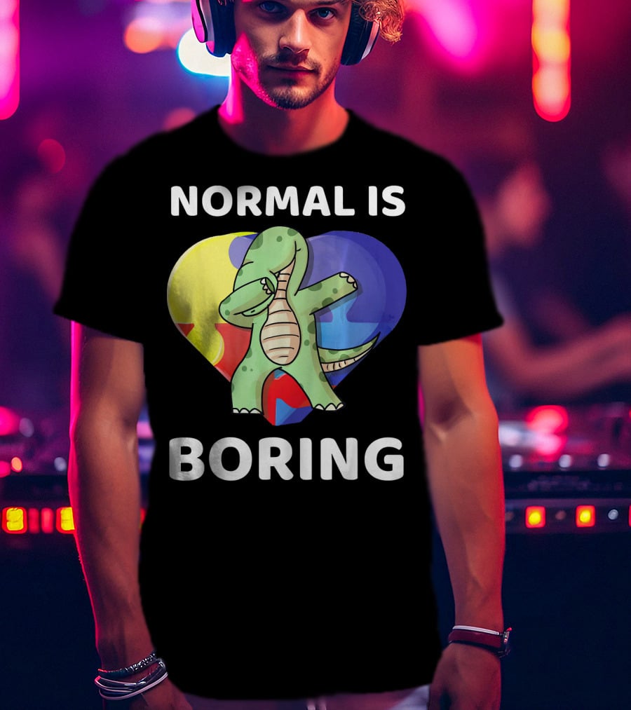 Normal Is Boring Autism Awareness Brontosaurus Dinosaur T-Shirt