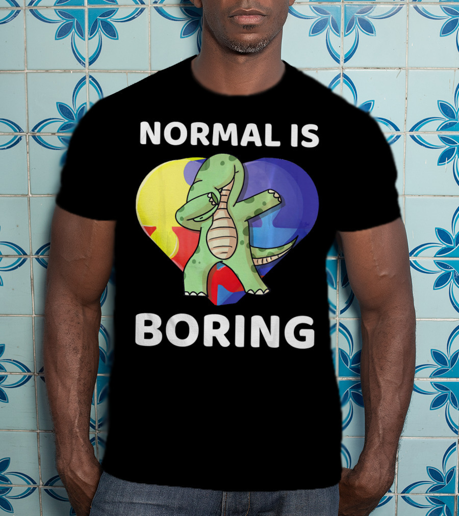 Normal Is Boring Autism Awareness Brontosaurus Dinosaur T-Shirt