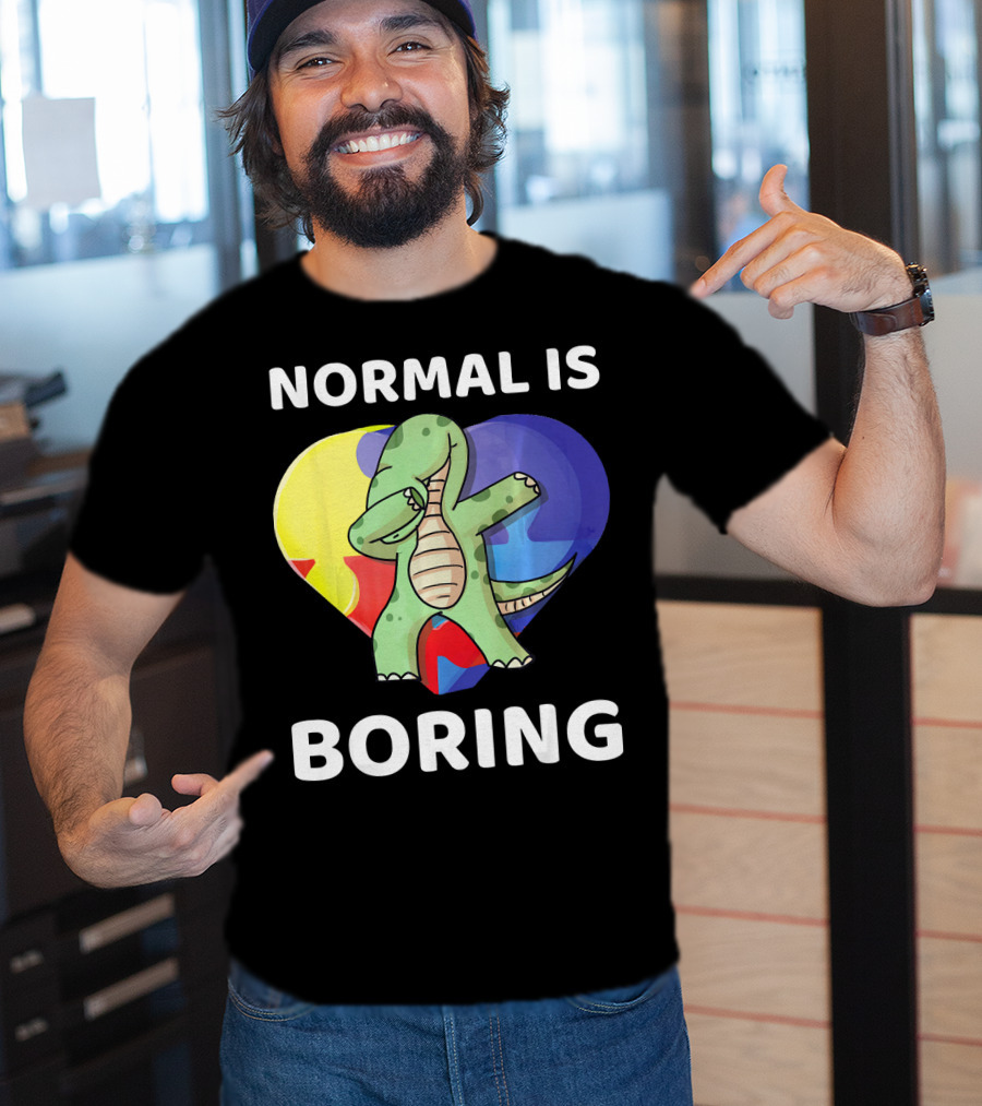 Normal Is Boring Autism Awareness Brontosaurus Dinosaur T-Shirt