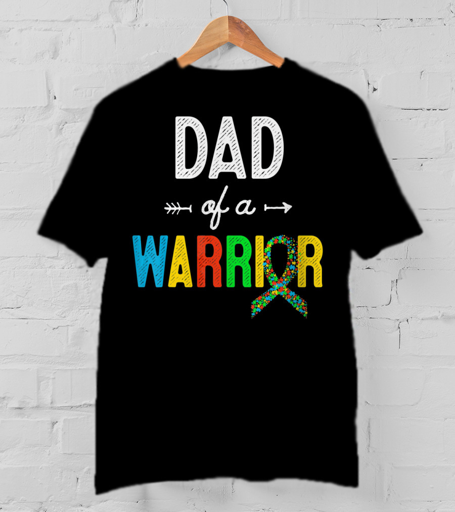 Dad Of A Warrior Autism Awareness Support Puzzle T-Shirt