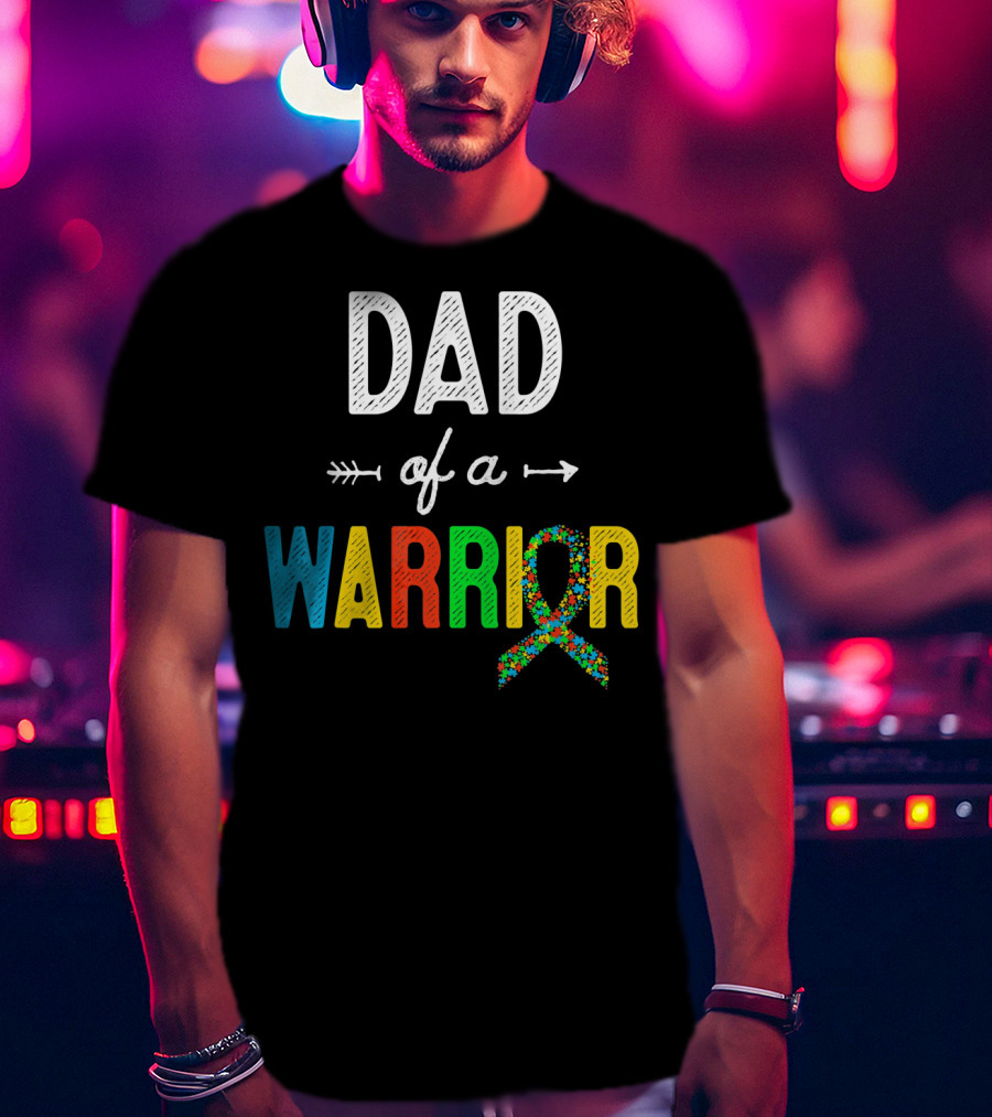 Dad Of A Warrior Autism Awareness Support Puzzle T-Shirt