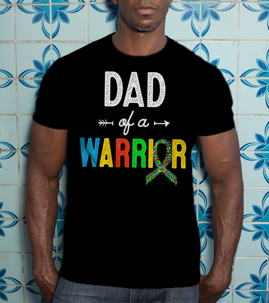 Dad Of A Warrior Autism Awareness Support Puzzle T-Shirt