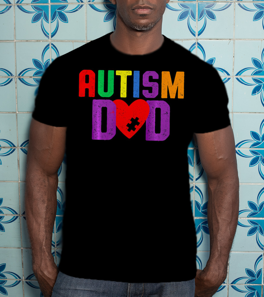 AUTISM DAD Heart Puzzle Awareness T-Shirt