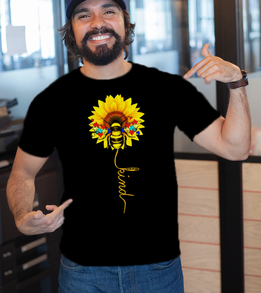 Bee Kind Autism Awareness Sunflower Puzzle T-Shirt