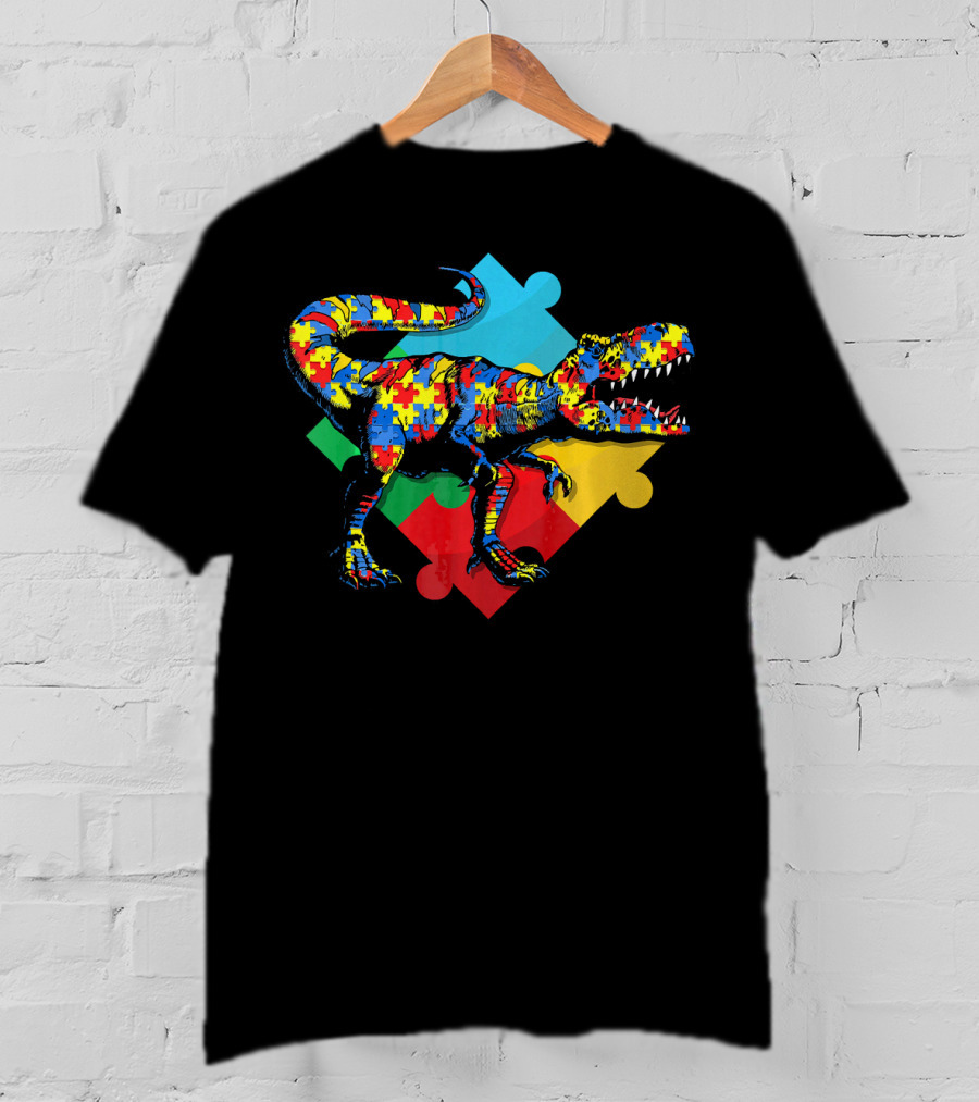 Autism Awareness Dinosaur Puzzle Piece Rex T-Shirt