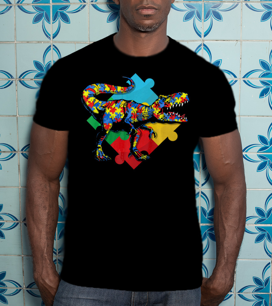 Autism Awareness Dinosaur Puzzle Piece Rex T-Shirt
