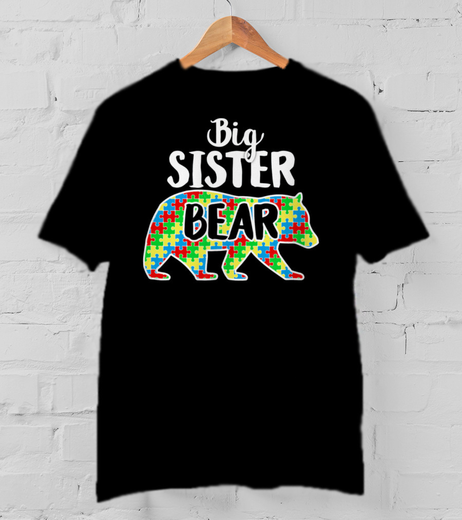 Big Sister Bear Autism Awareness Puzzle T-Shirt