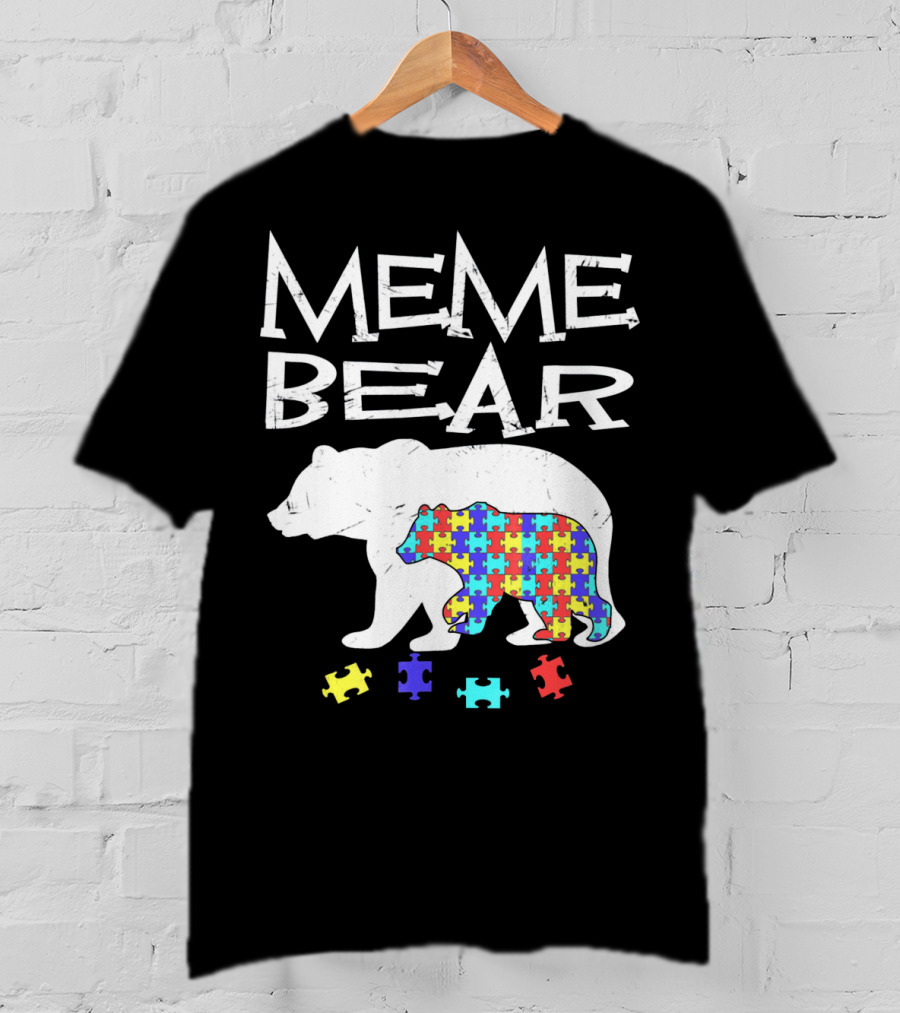 Meme Bear Autism Awareness Puzzle Piece Bear T-Shirt