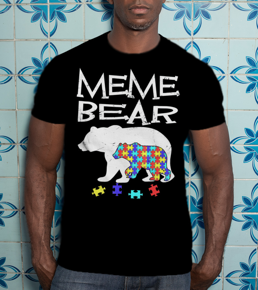 Meme Bear Autism Awareness Puzzle Piece Bear T-Shirt