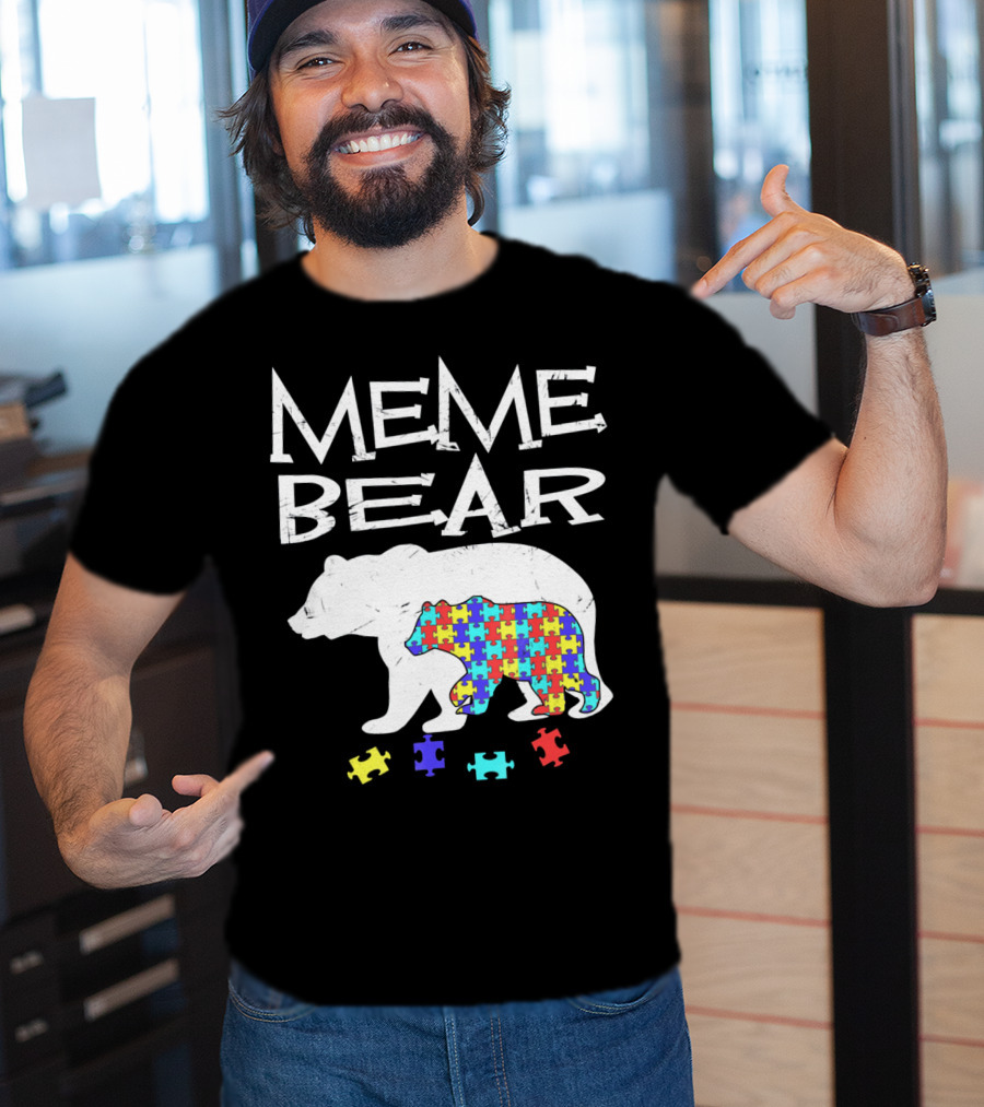 Meme Bear Autism Awareness Puzzle Piece Bear T-Shirt