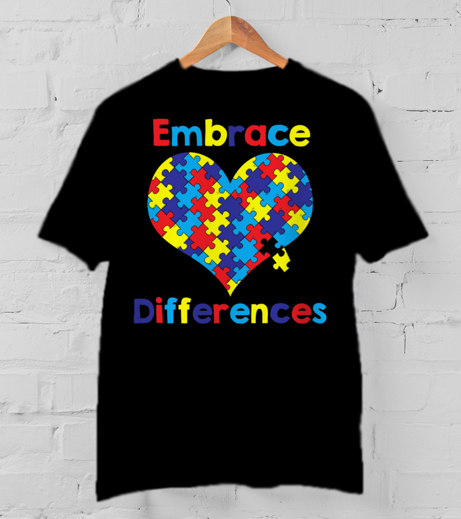 Embrace Differences Autism Awareness Puzzle Heart T-Shirt