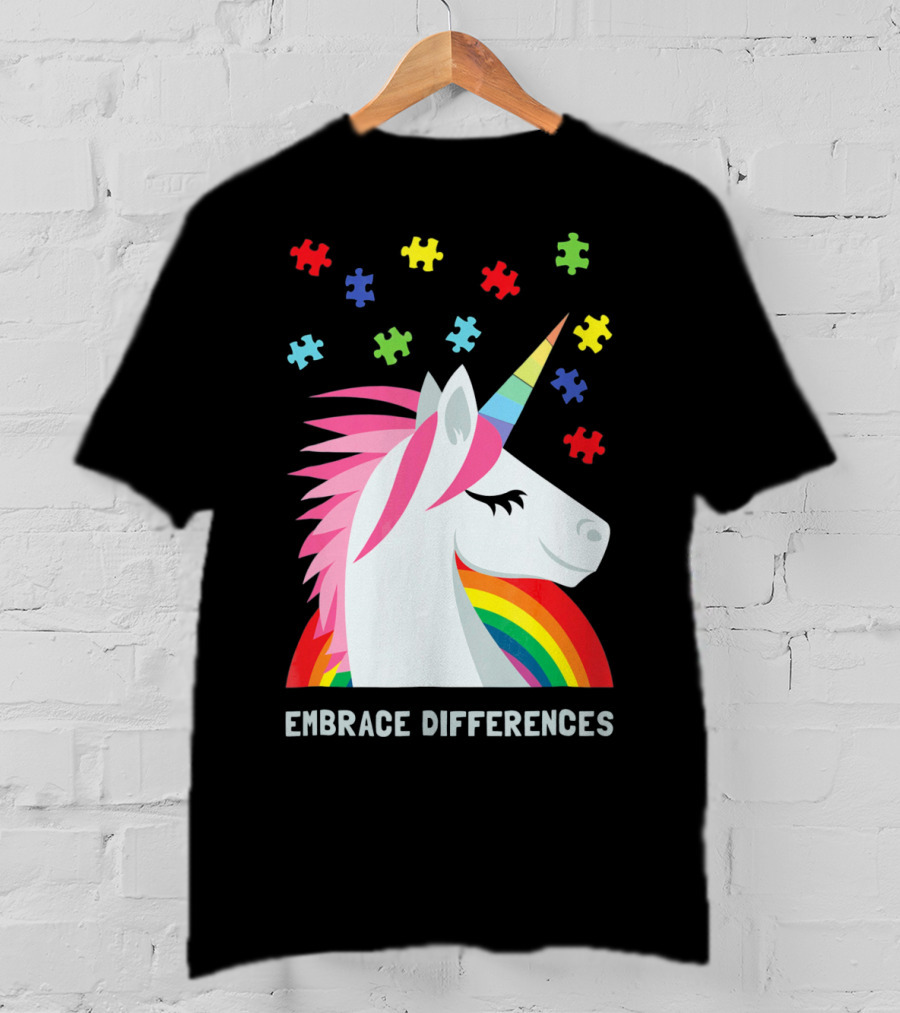 Embrace Differences Unicorn Rainbow Autism Awareness T-Shirt
