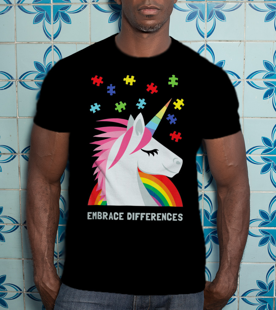 Embrace Differences Unicorn Rainbow Autism Awareness T-Shirt
