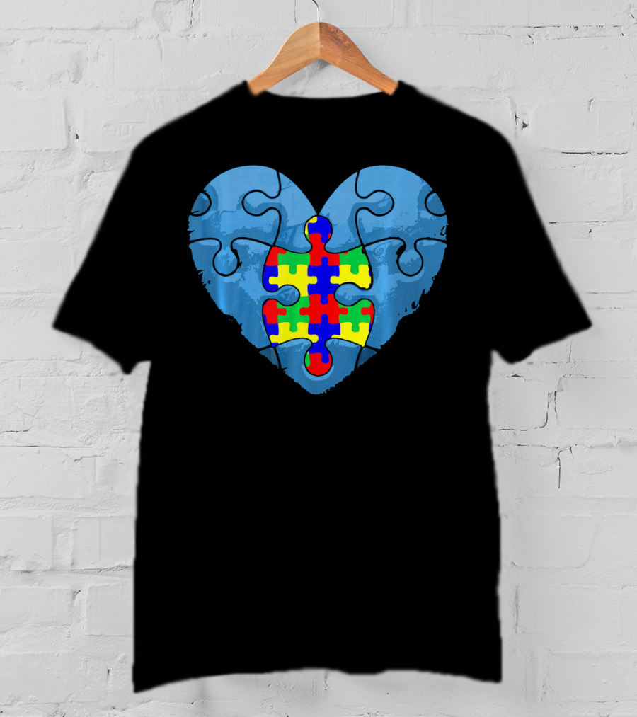 Love Doesn't Need Words Heart Puzzle Autism Awareness T-Shirt