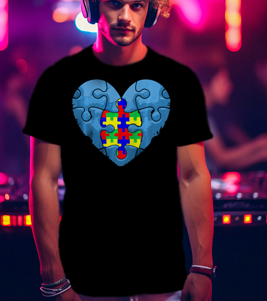 Love Doesn't Need Words Heart Puzzle Autism Awareness T-Shirt