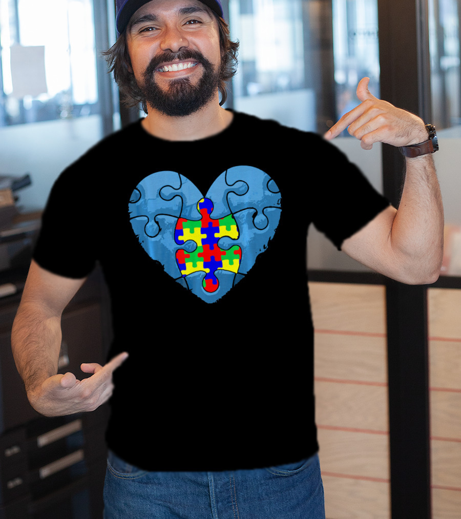 Love Doesn't Need Words Heart Puzzle Autism Awareness T-Shirt