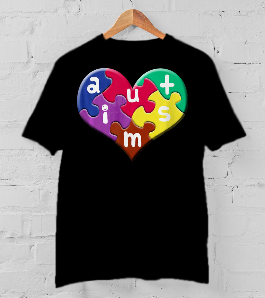Autism Awareness Heart Puzzle Pieces Love Smile Colorful T-Shirt