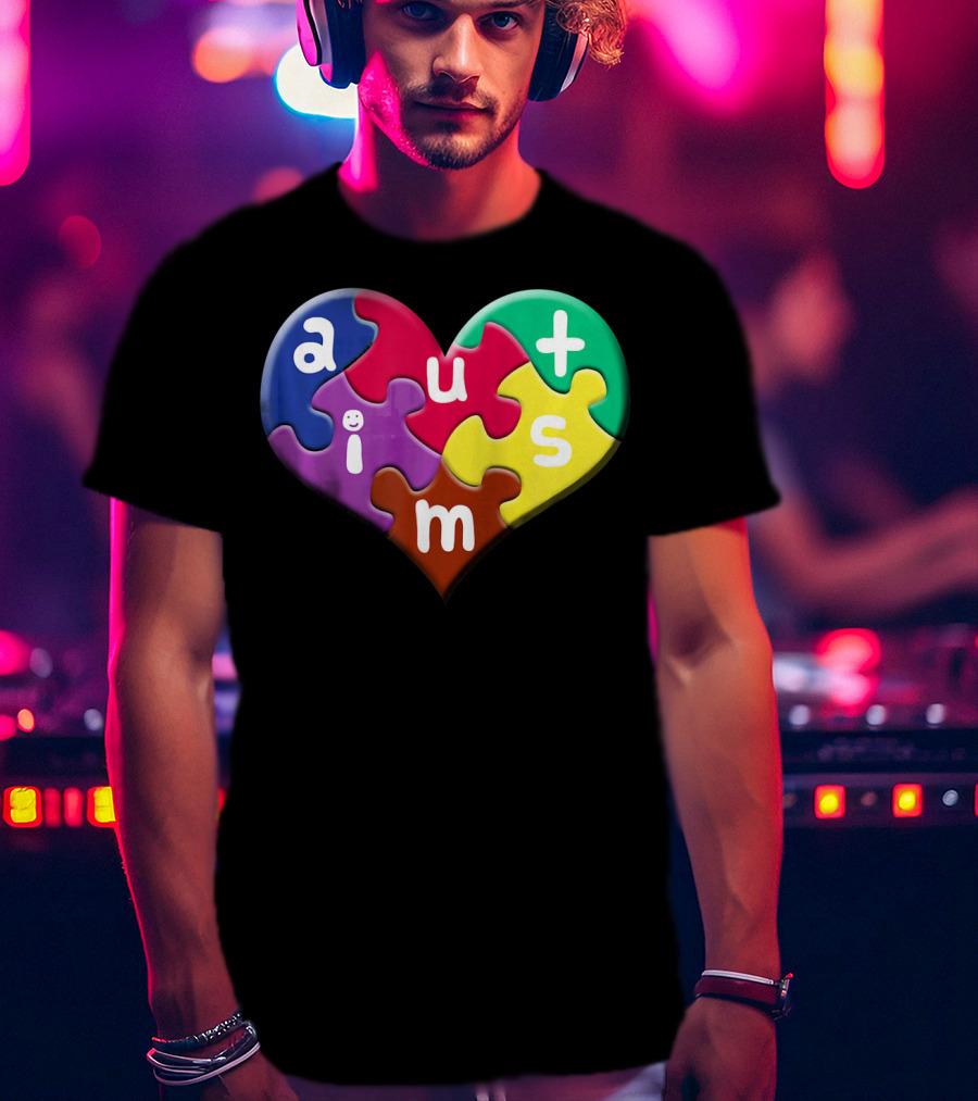 Autism Awareness Heart Puzzle Pieces Love Smile Colorful T-Shirt