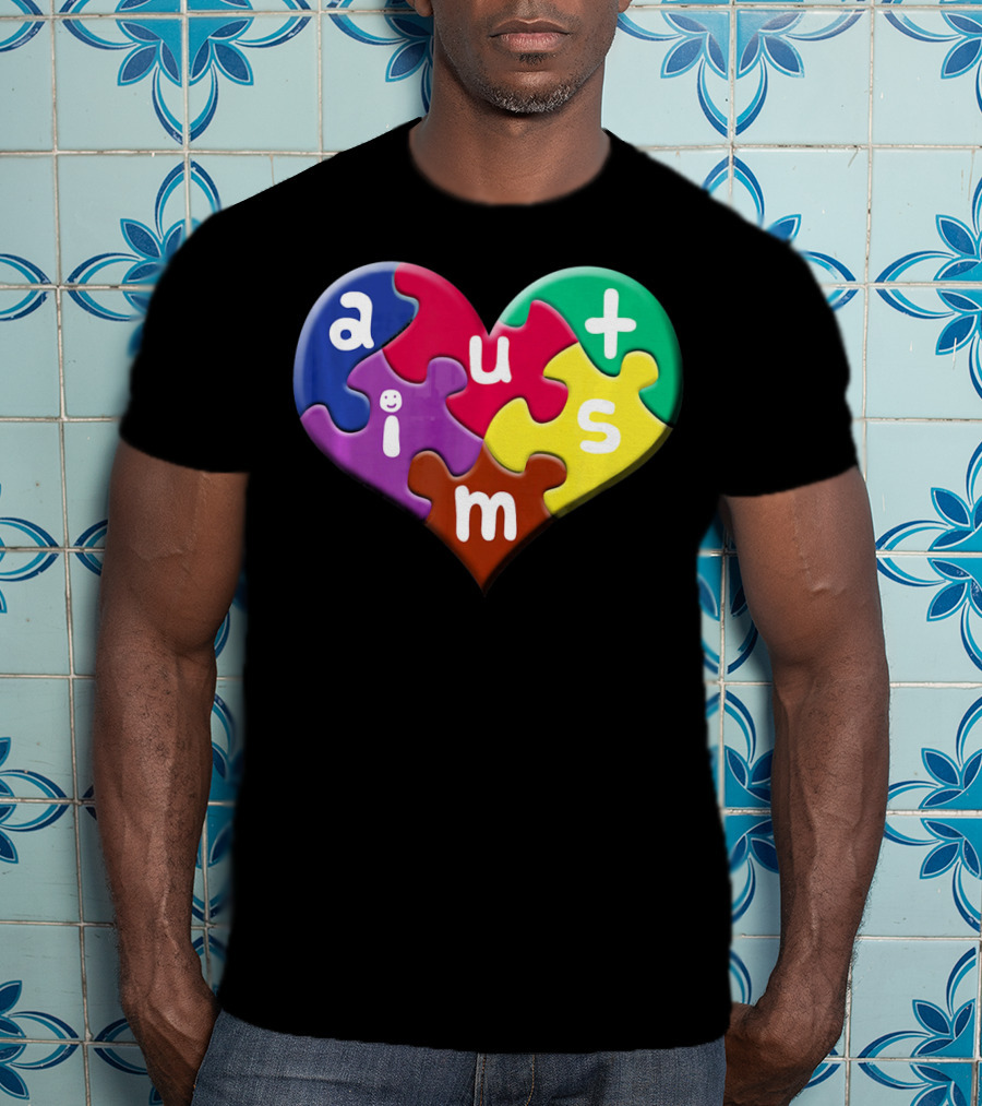 Autism Awareness Heart Puzzle Pieces Love Smile Colorful T-Shirt