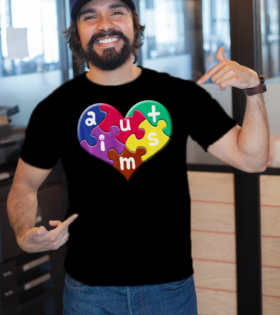 Autism Awareness Heart Puzzle Pieces Love Smile Colorful T-Shirt