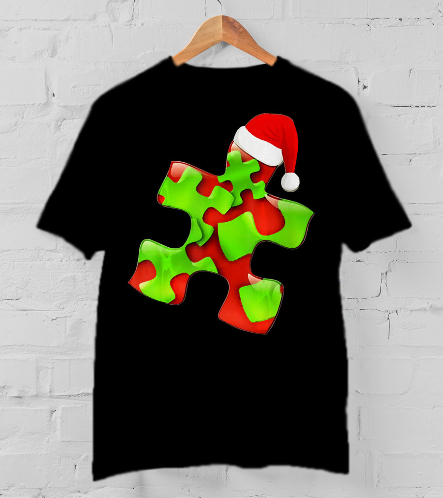 Funny Santa Claus Puzzle Piece Autism Awareness T-Shirt