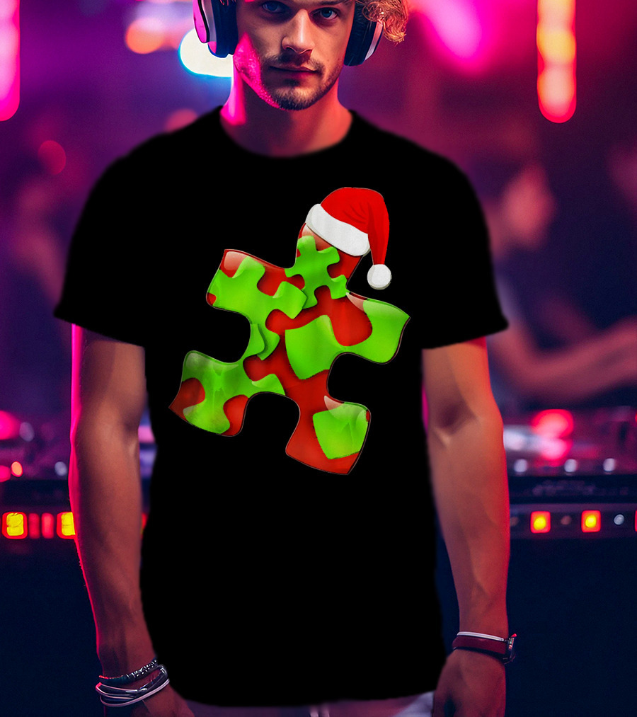 Funny Santa Claus Puzzle Piece Autism Awareness T-Shirt