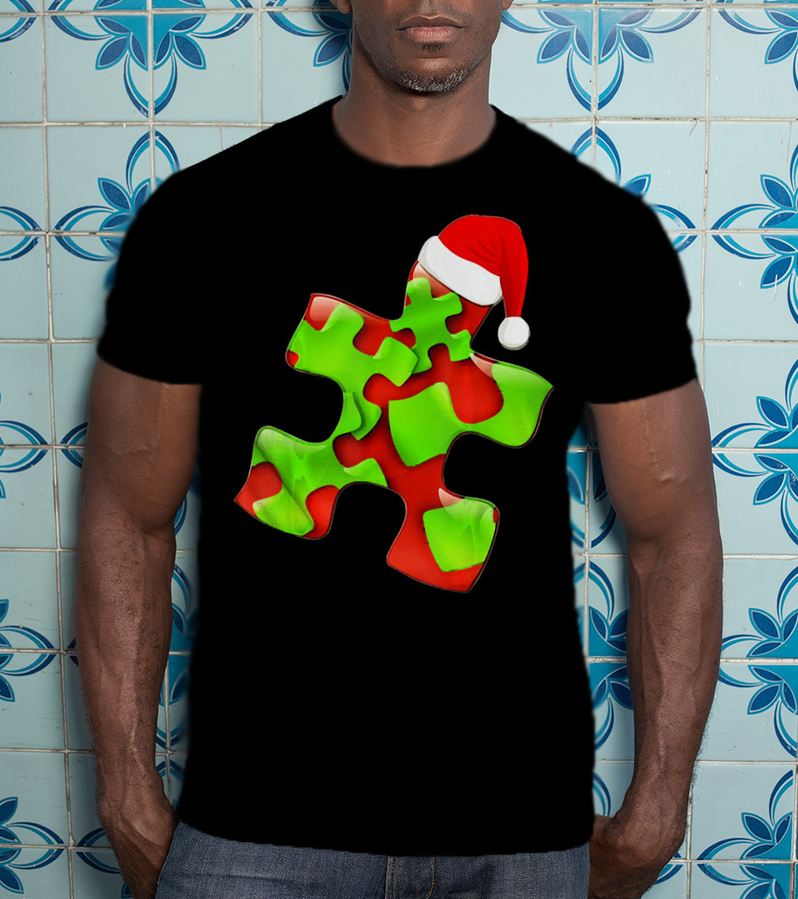 Funny Santa Claus Puzzle Piece Autism Awareness T-Shirt
