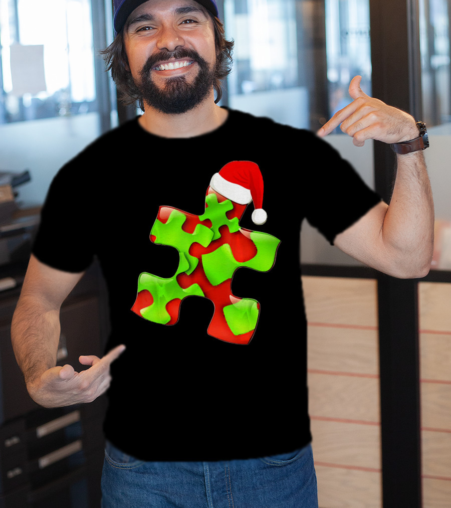 Funny Santa Claus Puzzle Piece Autism Awareness T-Shirt