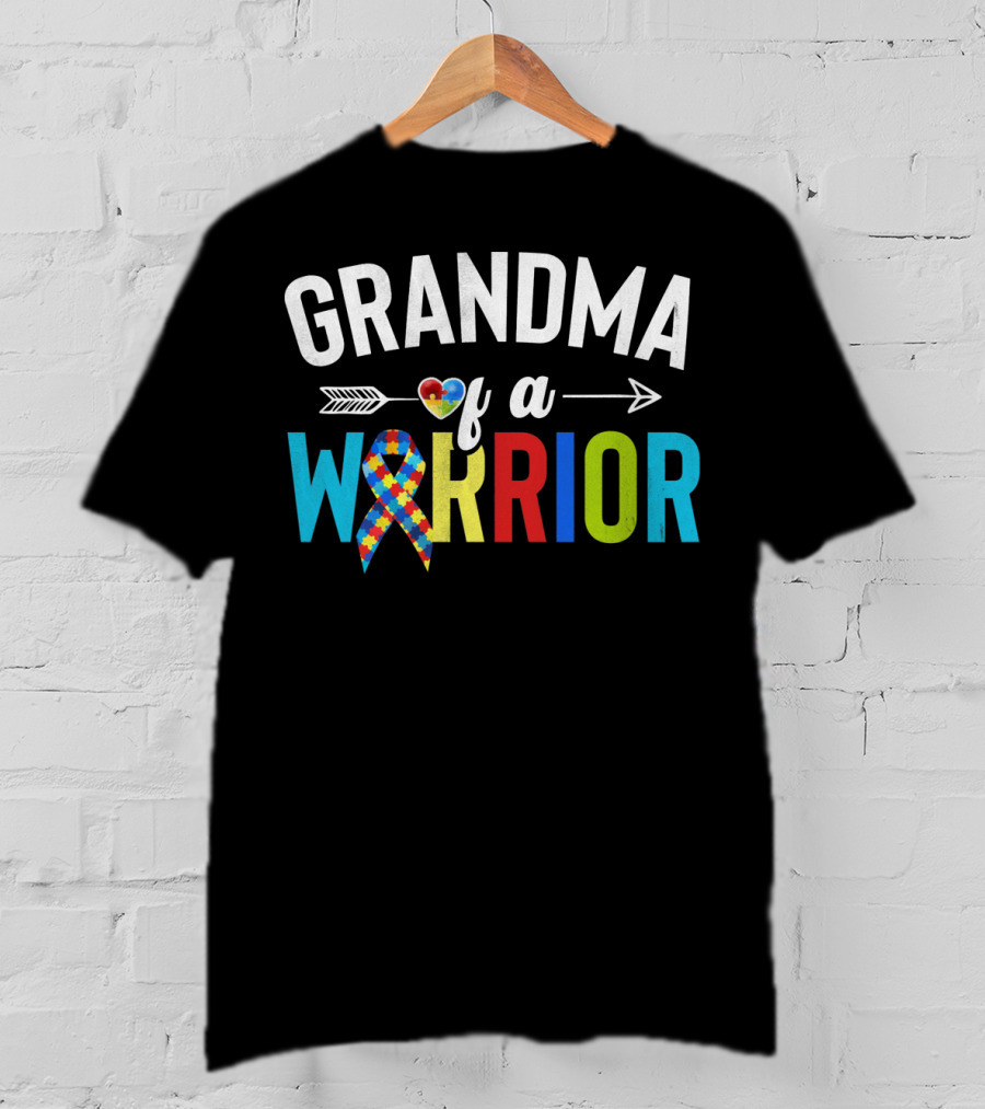 Grandma Of A Warrior Autism Heart Arrow Puzzle T-Shirt