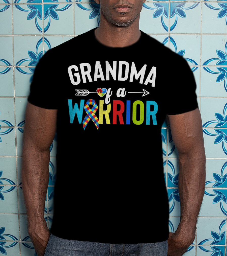 Grandma Of A Warrior Autism Heart Arrow Puzzle T-Shirt