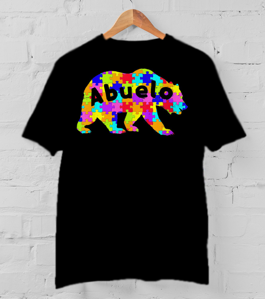 Abuelo Bear Autism Awareness Puzzle Pattern Autistic T-Shirt