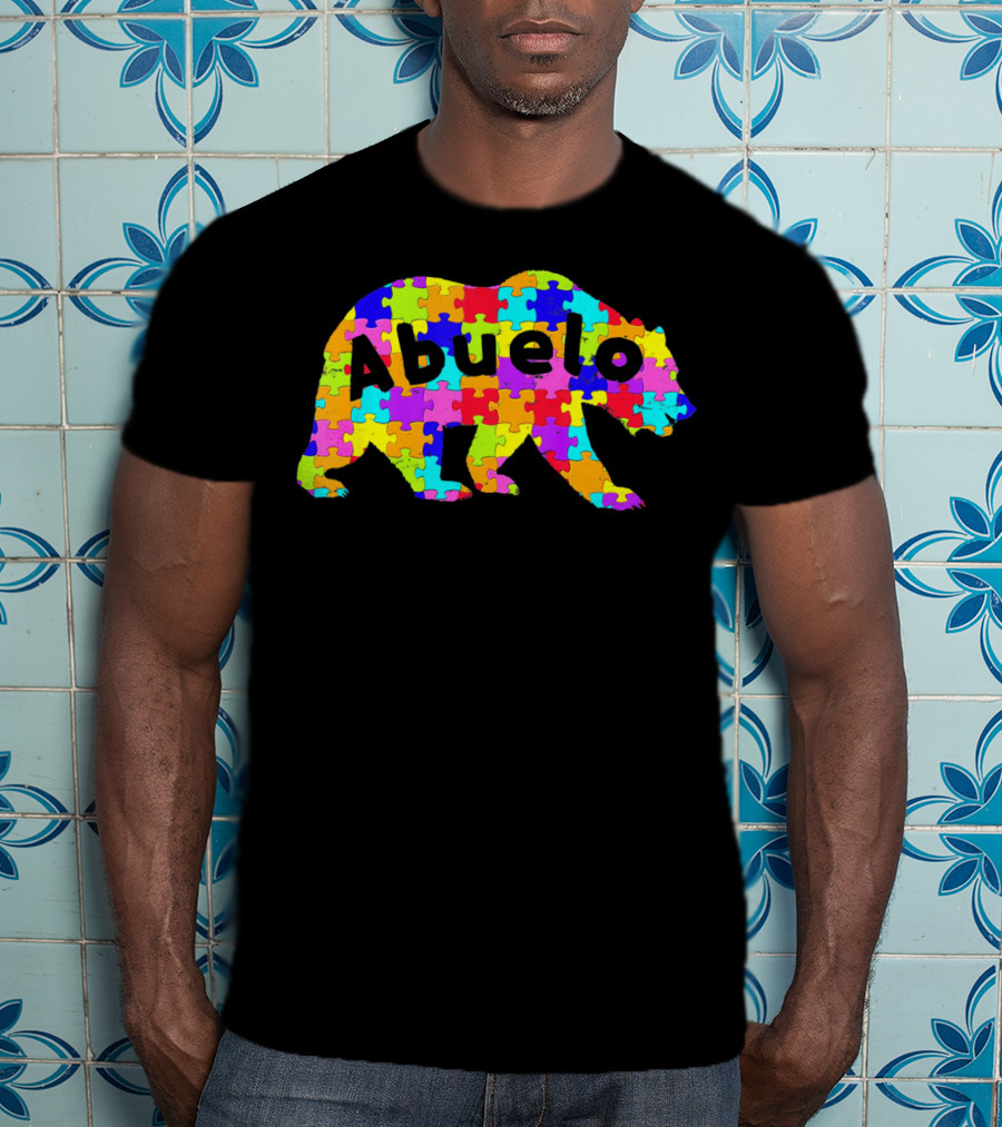 Abuelo Bear Autism Awareness Puzzle Pattern Autistic T-Shirt