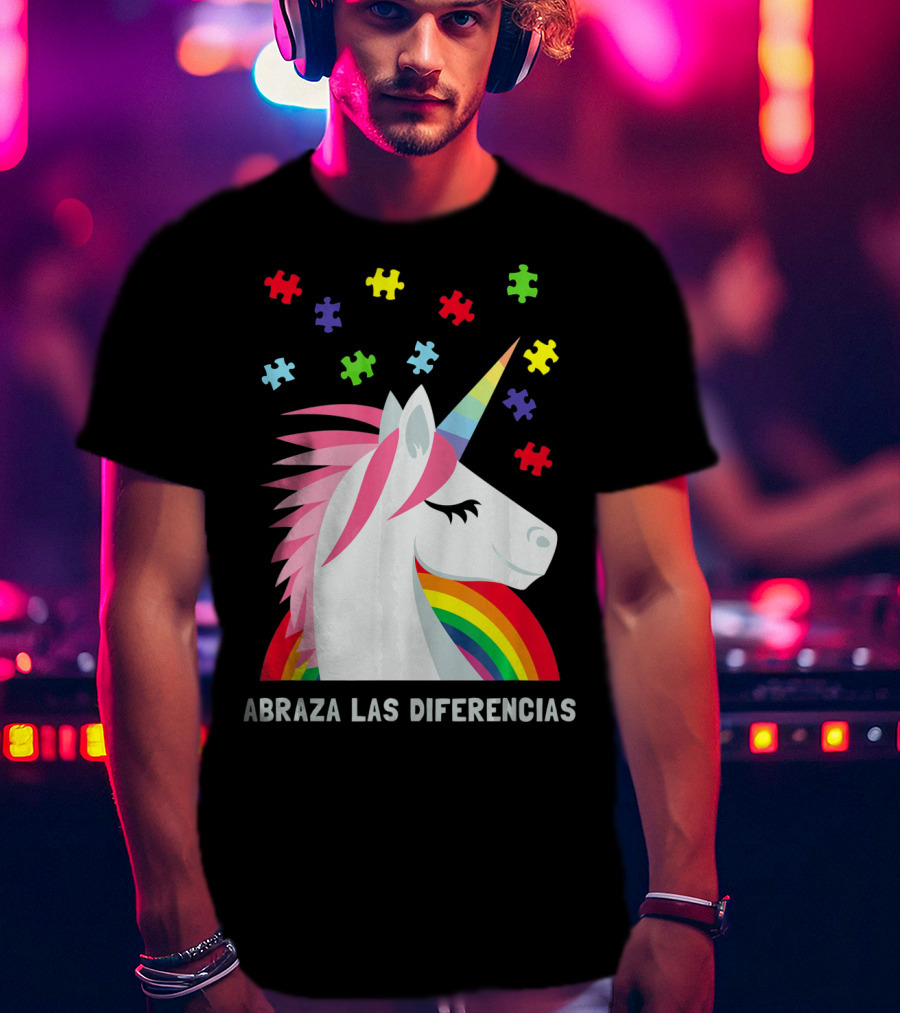 Abraza Las Diferencias Autism Awareness Spanish Unicorn Puzzle Pieces T-Shirt