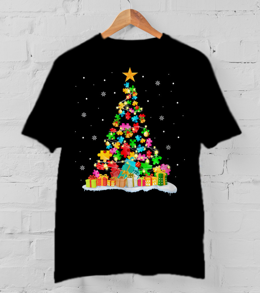 Autism Awareness Puzzle Piece Christmas Tree Holiday T-Shirt