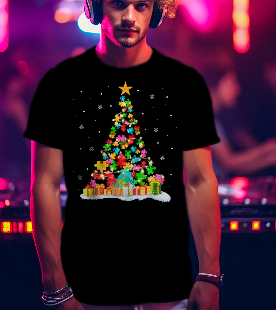Autism Awareness Puzzle Piece Christmas Tree Holiday T-Shirt