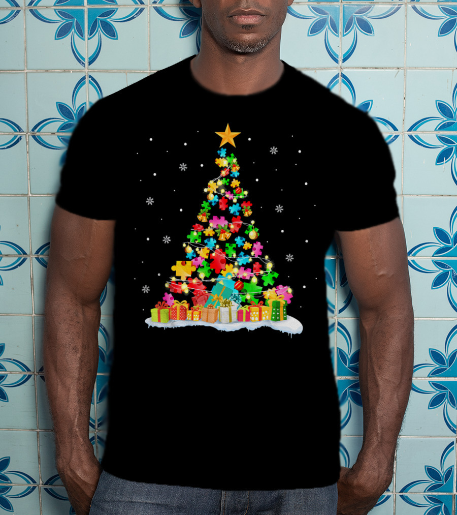 Autism Awareness Puzzle Piece Christmas Tree Holiday T-Shirt