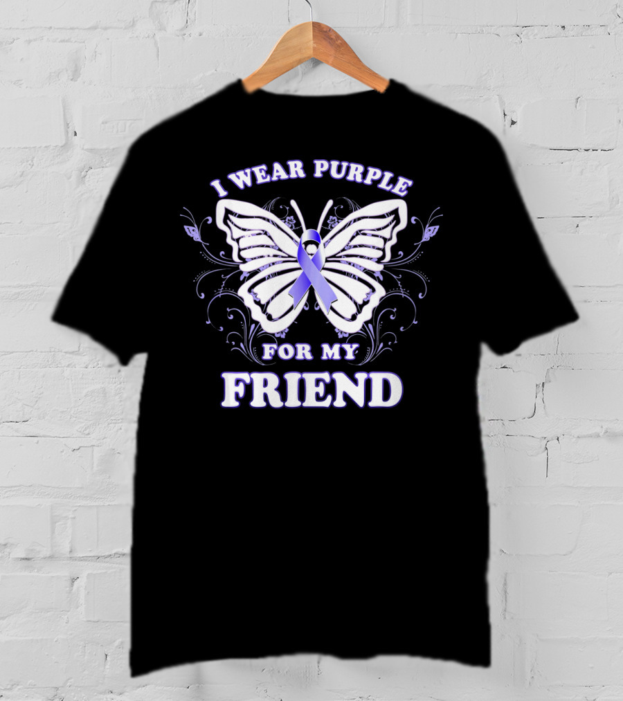 I Wear Purple For My Friend Alzheimer's Awareness Butterfly T-Shirt