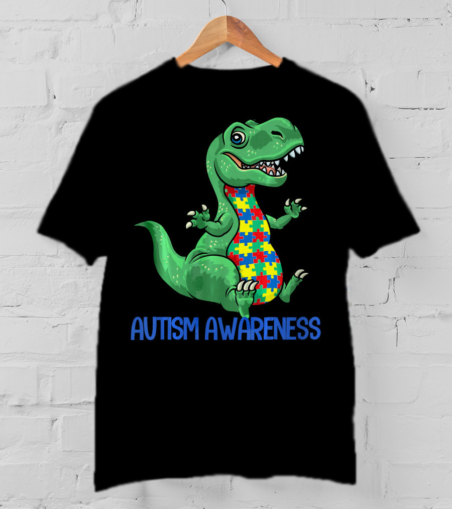 Autism Awareness T Rex Puzzle Pieces Boy T-Shirt