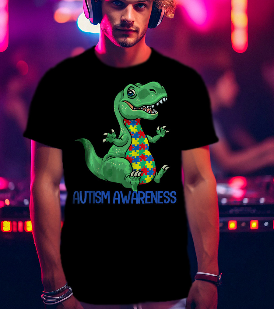 Autism Awareness T Rex Puzzle Pieces Boy T-Shirt