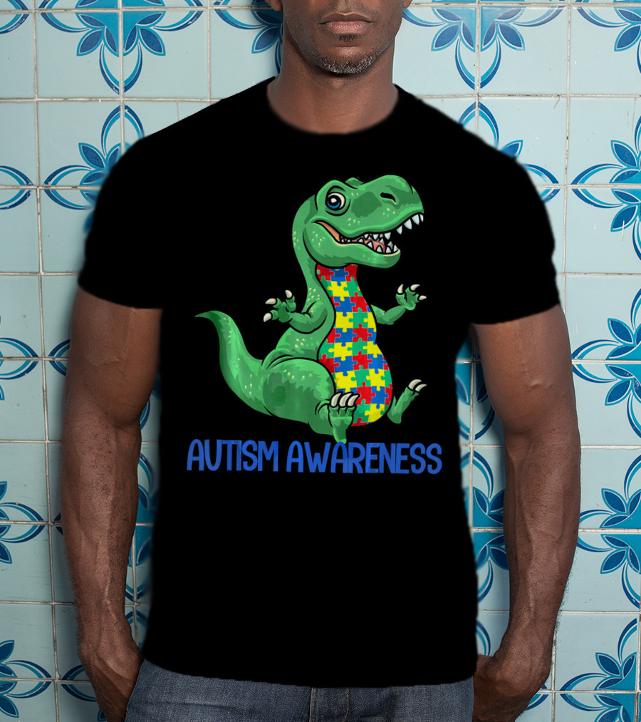 Autism Awareness T Rex Puzzle Pieces Boy T-Shirt