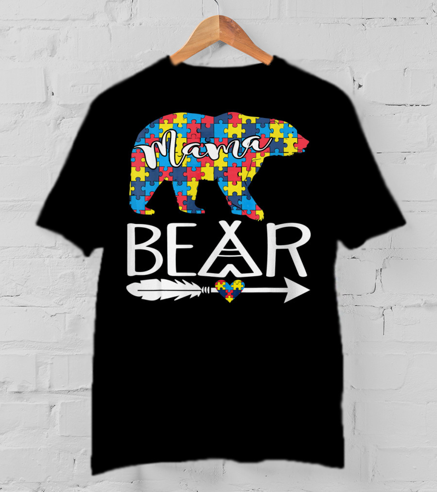 Mama Bear Puzzle Heart Arrow Autism T-Shirt