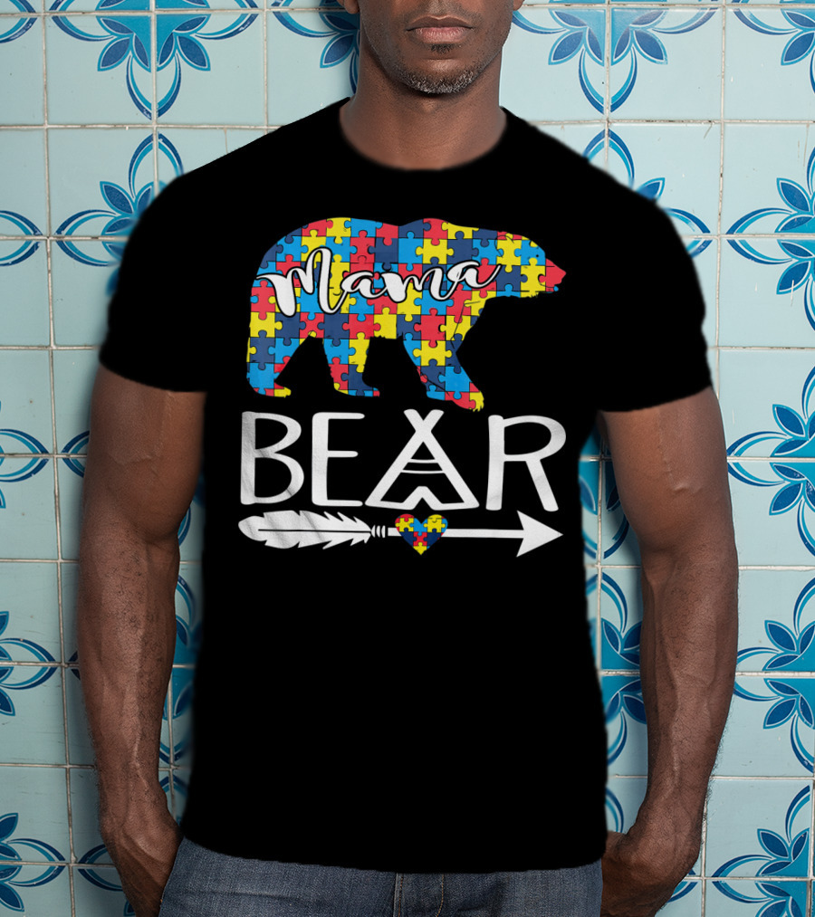 Mama Bear Puzzle Heart Arrow Autism T-Shirt