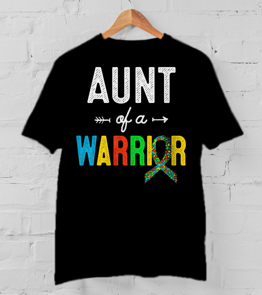 Aunt Of A Warrior Autism Awareness Colorful Puzzle T-Shirt