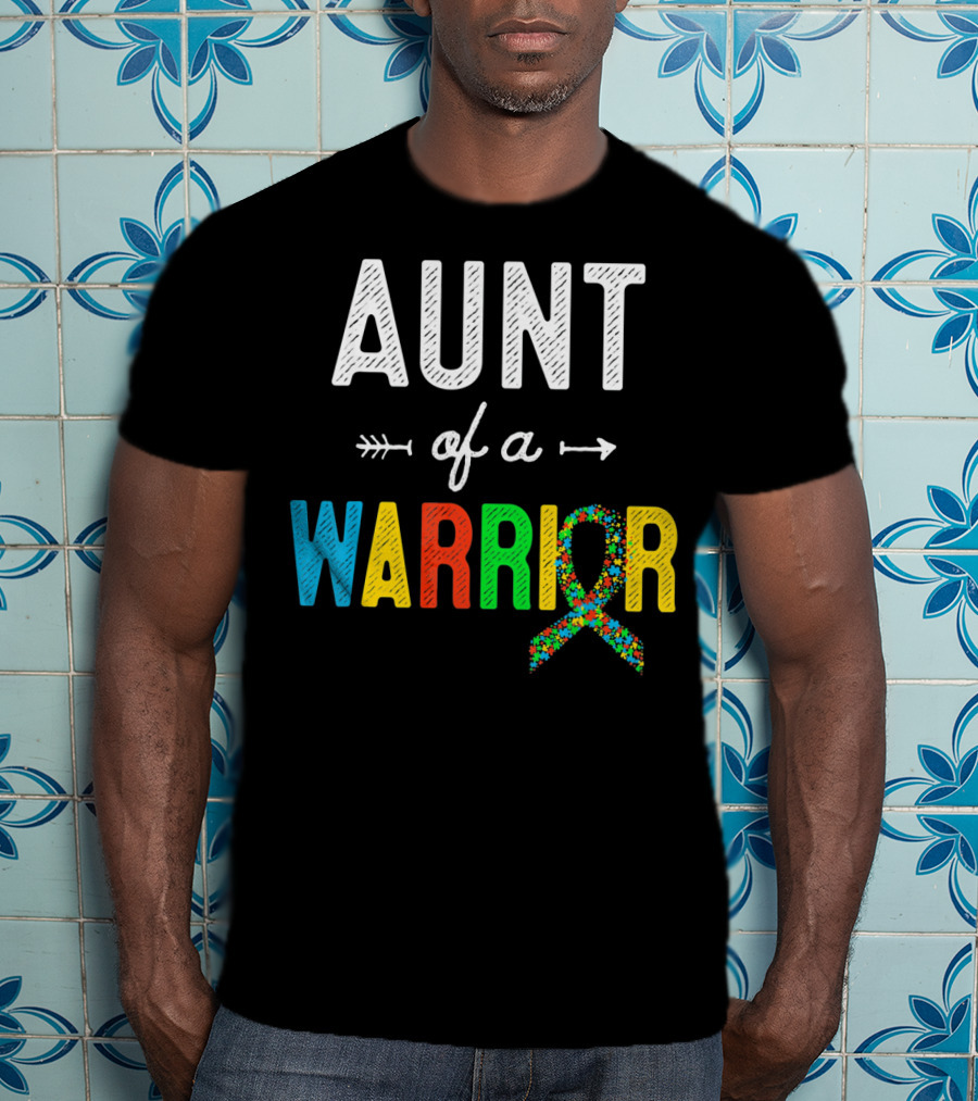 Aunt Of A Warrior Autism Awareness Colorful Puzzle T-Shirt