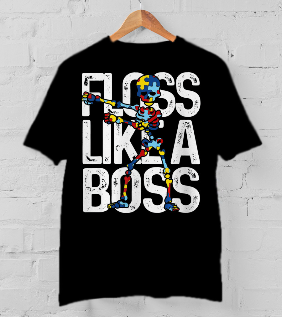 Floss Like A Boss Puzzle Skeleton Autism Awareness T-Shirt